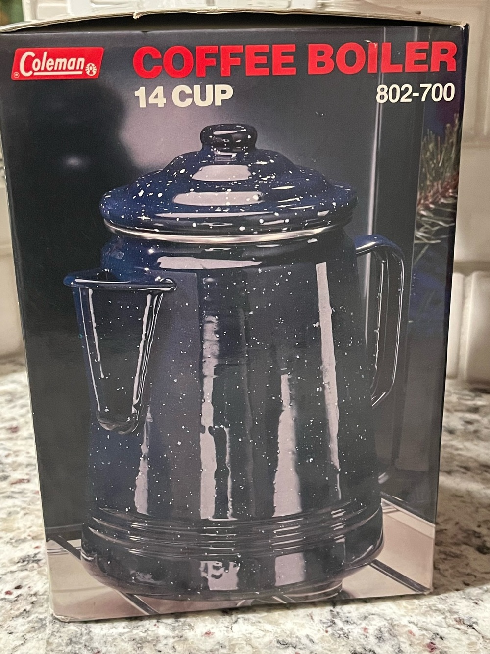 Coleman Coffee Camp Stove Boiler 14 CUP Blue Stainless Steel Rim 802-700
